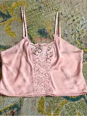 Vintage Style Pink Satin Lace Cami Top | Coquette Y2K | Large